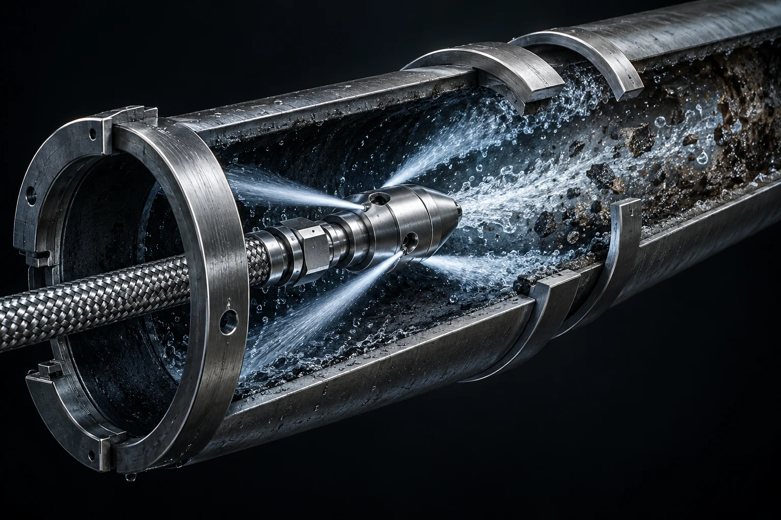 Conceptual illustration of precision sewer cleaning technology